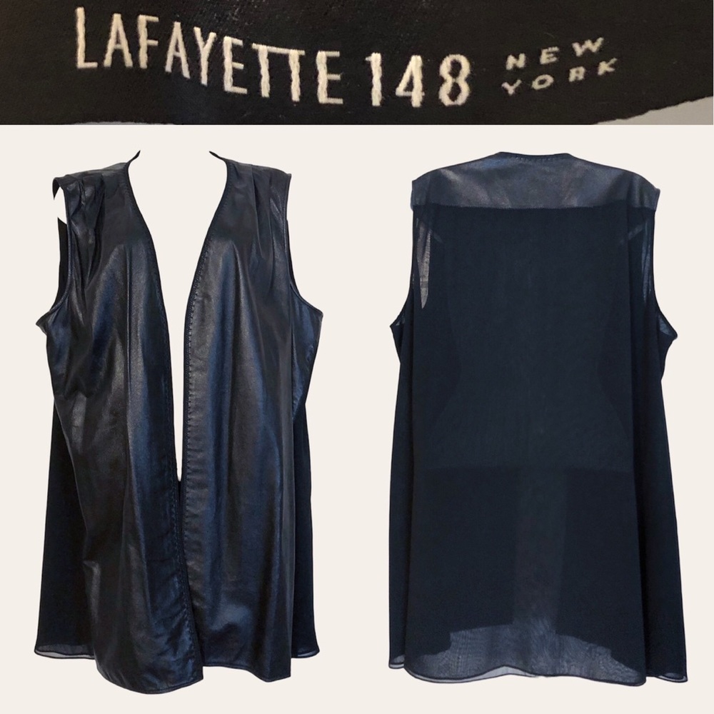 Lord & Taylor Lafayette 148 Leather front sheer back vest biker goth streetwear